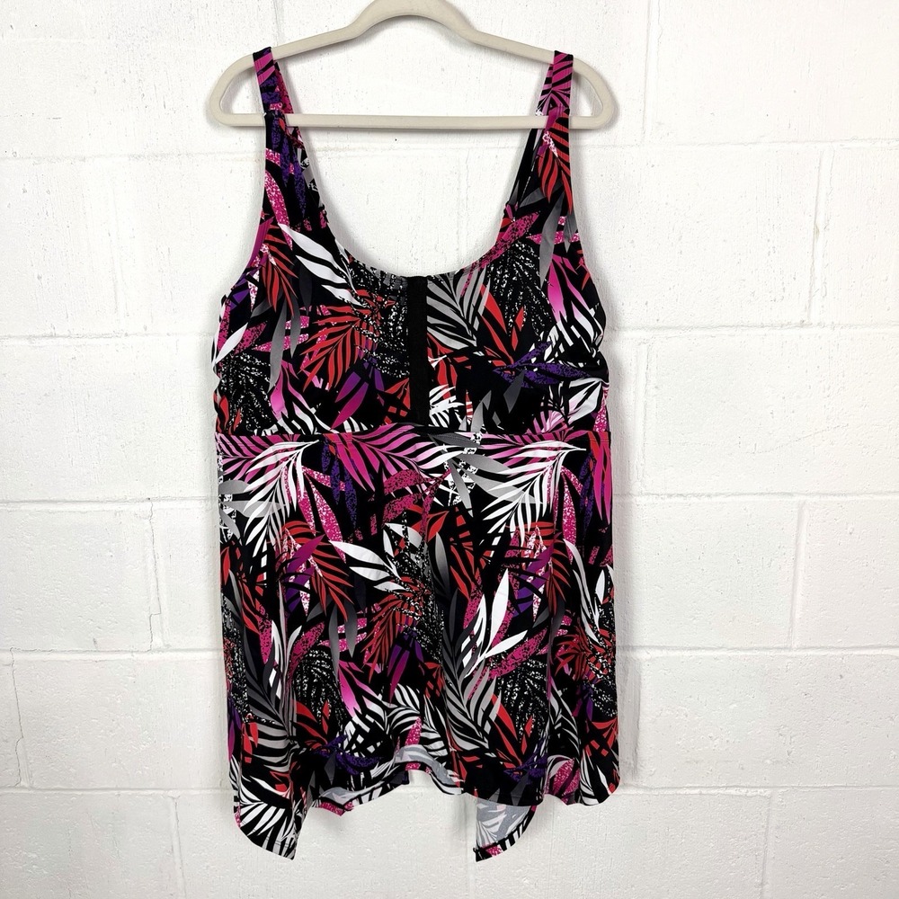 Swim365 Tankini Top Asymmetric Hanky Hem Pink Tropical Floral Resort Beach SZ 24
